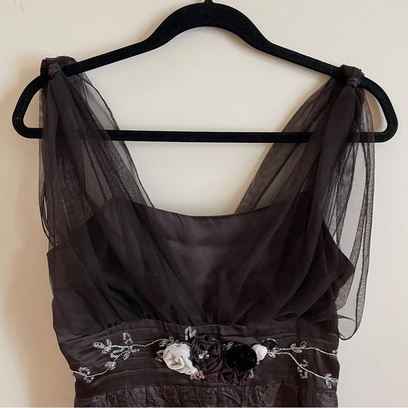 Vintage Y2K whimsygoth / fairycore brown tulle sleeve babydoll / empire dress - Picture 2 of 7